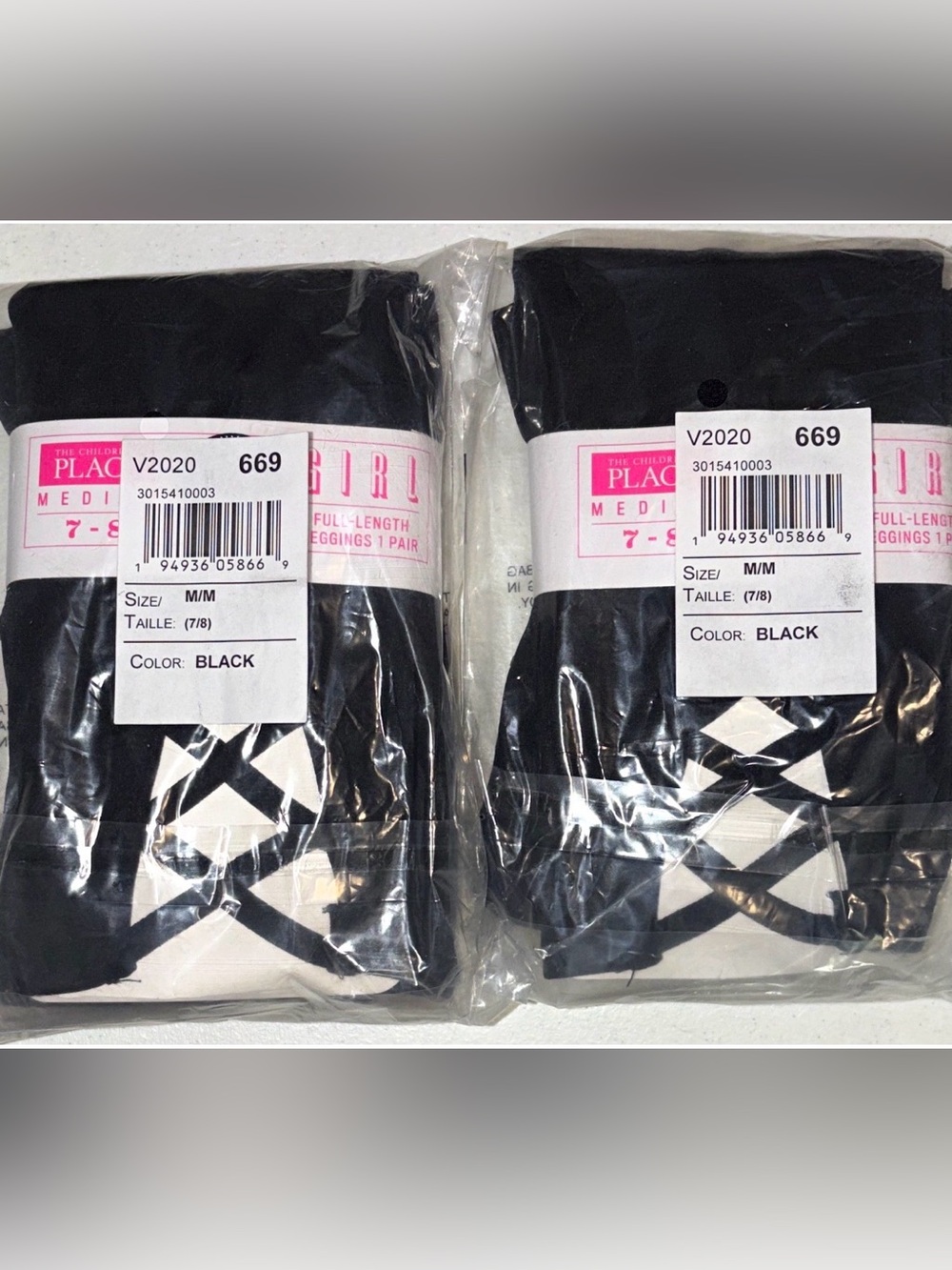 7/8- The Children's Place Black Full-Length Girls' Leggings - 2 Pack